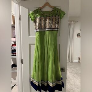 Green and Blue Embroidered Dress